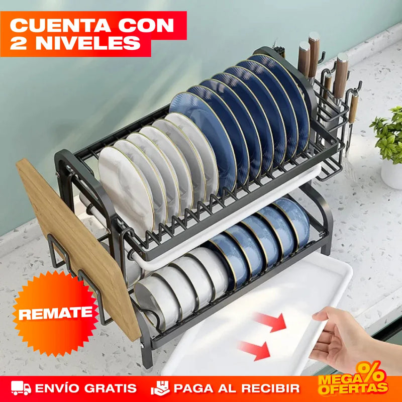 ESTANTE ESCURRIDOR PARA PLATOS DE 2 NIVELES