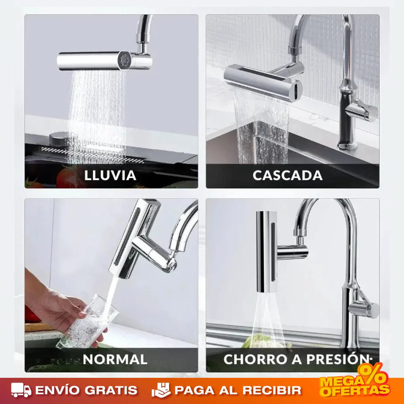 PROMO 2X1 GRIFO GIRATORIO CON CASCADA 4 EN 1