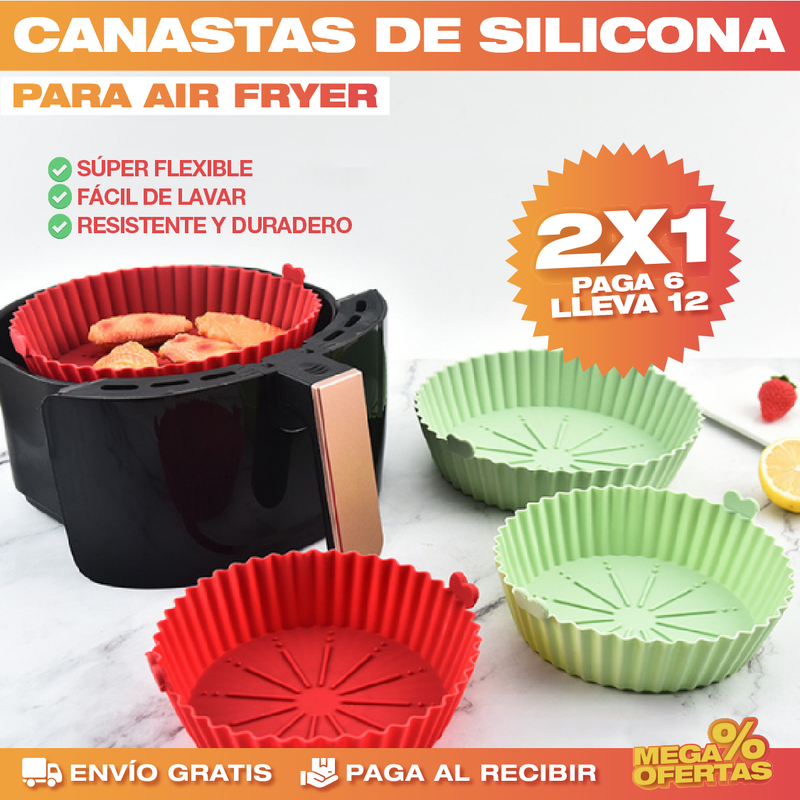 PROMO 2X1 SET DE 6 CANASTAS DE SILICONA PARA AIR FRYER