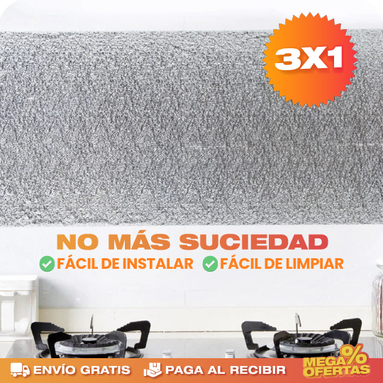 PROMO 3X1 PAPEL ALUMINIO ADHESIVO DE COCINA 60cm x 2 mt