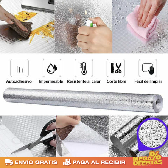 PROMO 3X1 PAPEL ALUMINIO ADHESIVO DE COCINA 60cm x 2 mt